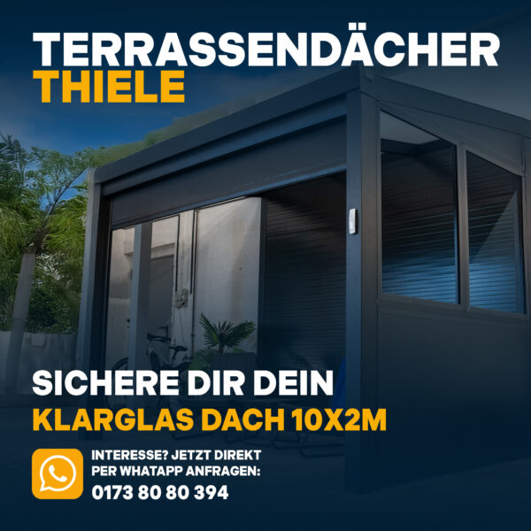 Terrassenüberdachung 10,06m x 2m Klarglas