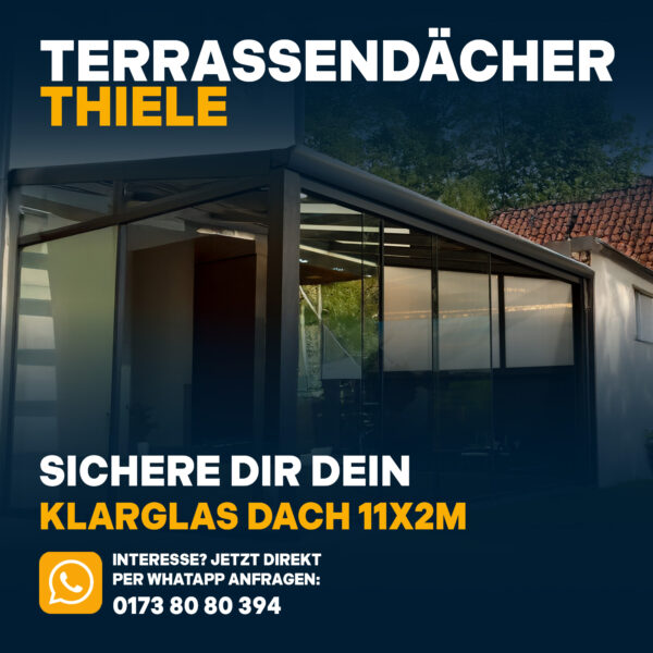 Terrassenüberdachung 11,06m x 2m Klarglas