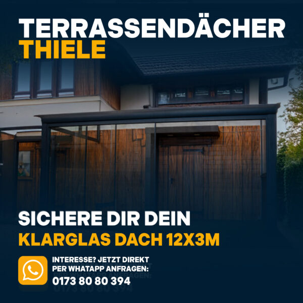 Terrassenüberdachung 12,06m x 3m Klarglas