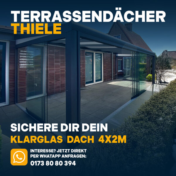 Terrassenüberdachung 4,06m x 2m Klarglas