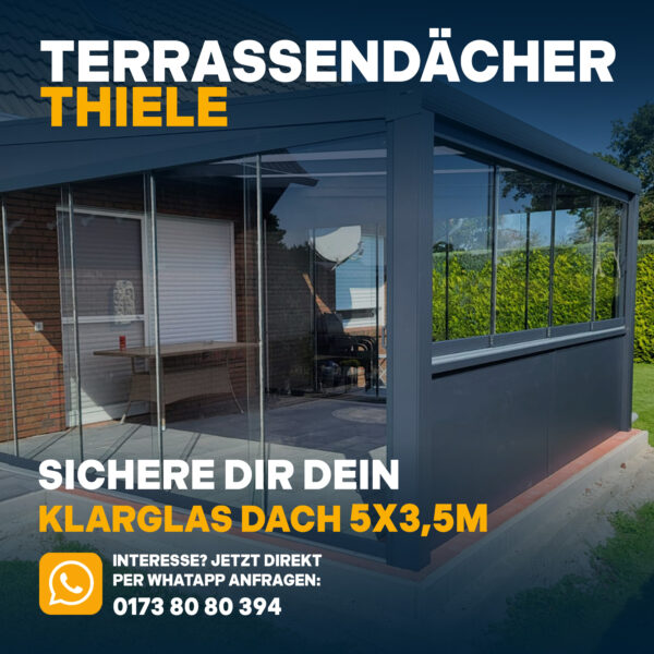 Terrassenüberdachung 5,06m x 3,5m Klarglas