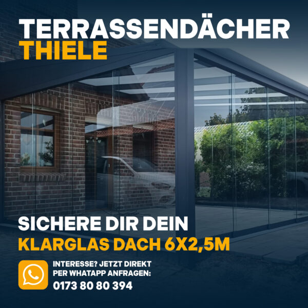 Terrassenüberdachung 6,06m x 2,5m Klarglas