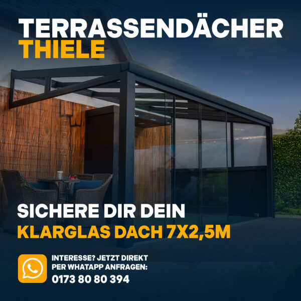 Terrassenüberdachung 7,06m x 2,5m Klarglas