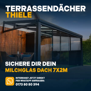 Terrassenüberdachung 7,06m x 2m Milchglas