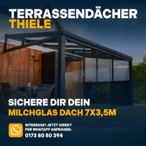 Terrassenüberdachung 7,06m x 3,5m Milchglas