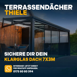 Terrassenüberdachung 7,06m x 3m Klarglas