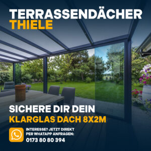 Terrassenüberdachung 8,06m x 2m Klarglas