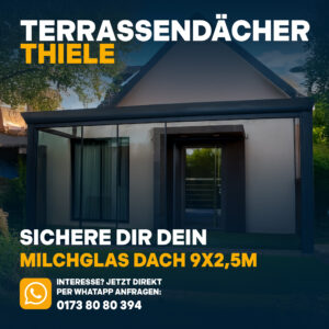 Terrassenüberdachung 9,06m x 2,5m Milchglas