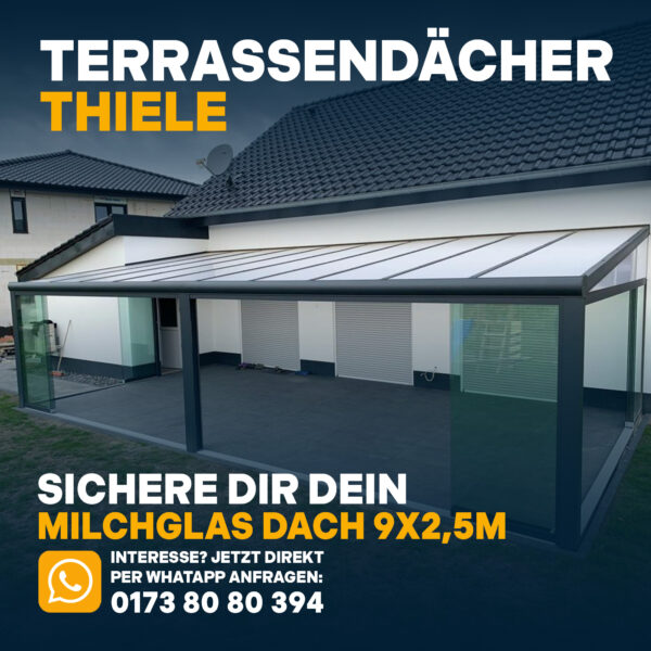 Terrassenüberdachung 9,06m x 2,5m Milchglas