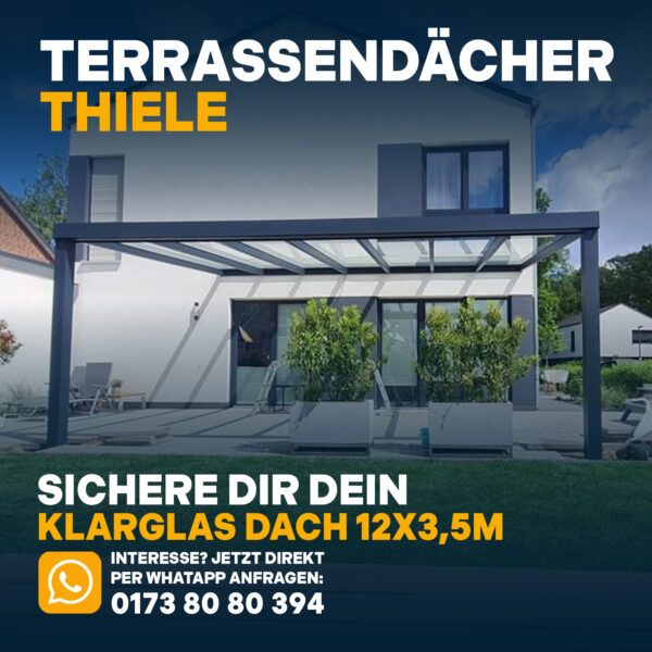 Terrassenüberdachung 12,06m x 3,5m Klarglas