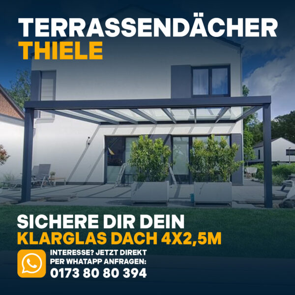 Terrassenüberdachung 4,06m x 2,5m Klarglas