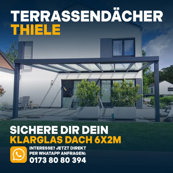Terrassenüberdachung 6,06m x 2m Klarglas